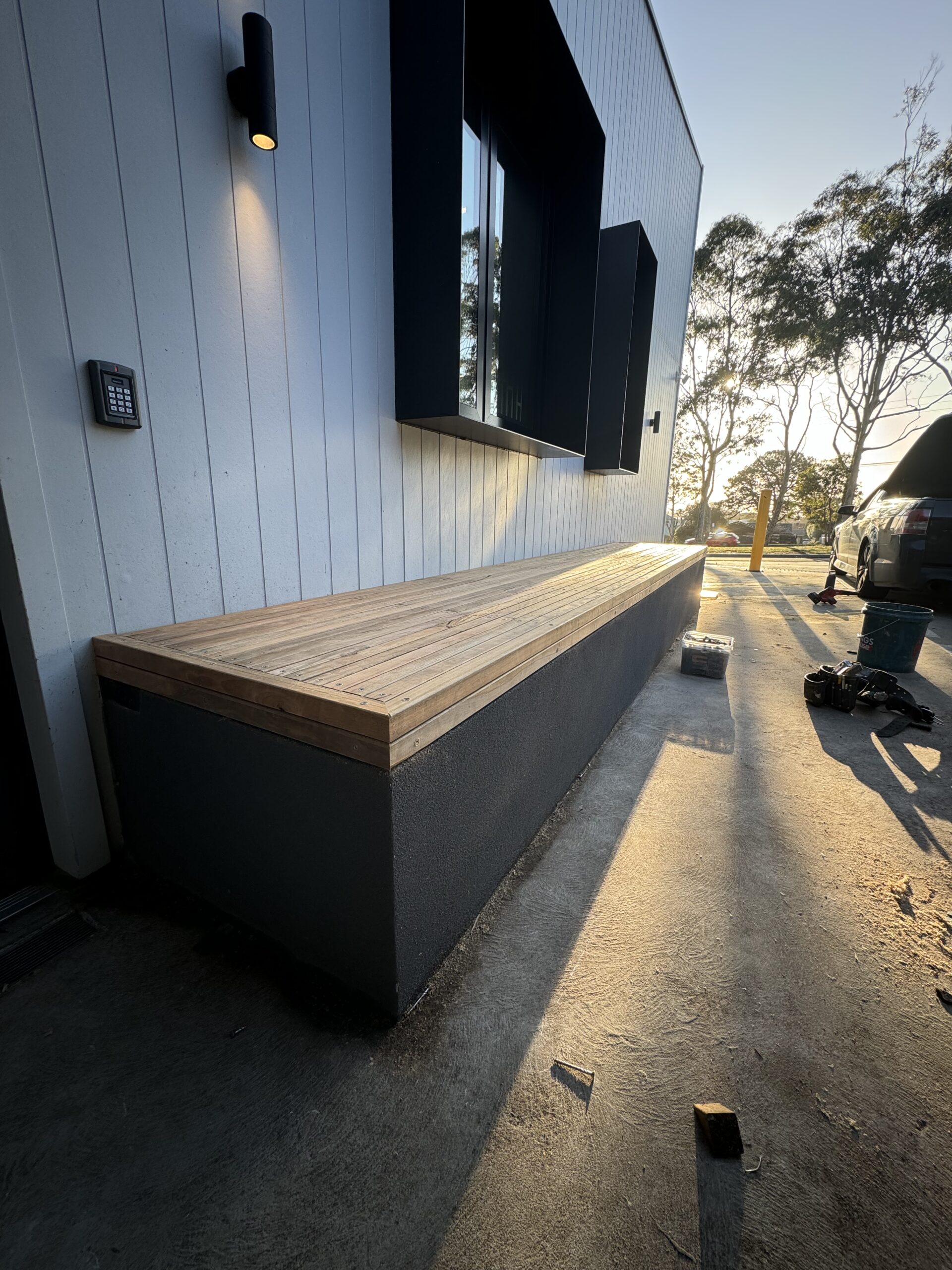 Hardwood deck with custom timber bench seat